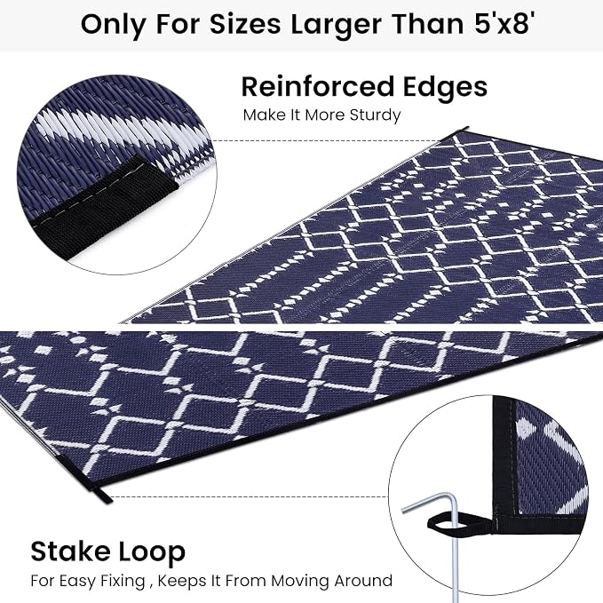 Smiry Outdoor Rug 9x12 ft, Waterproof Reversible Plastic Straw Rugs, Boho - Image 4