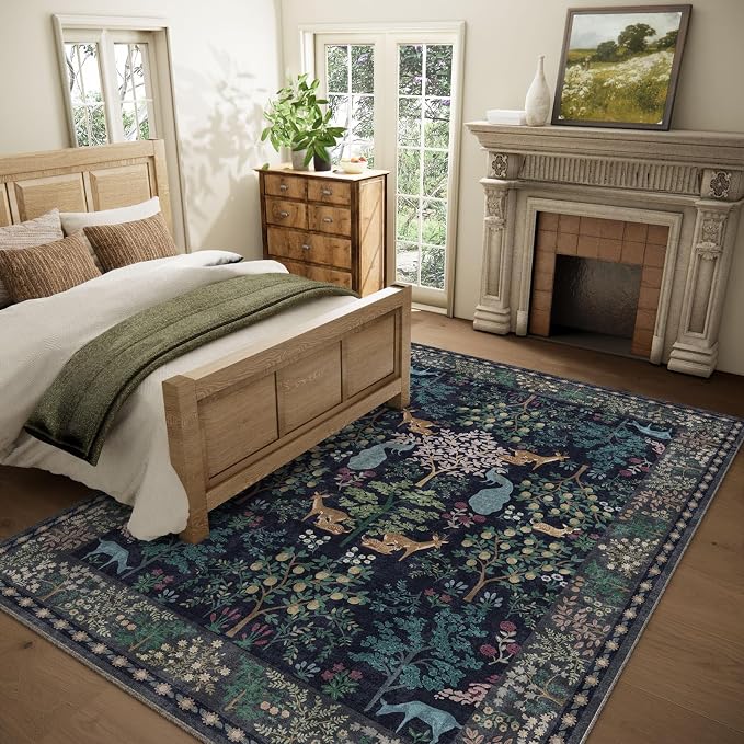 9x12 Area Rugs for Living Room: Washable Bedroom Rug Vintage Area Rug Stain - Image 2