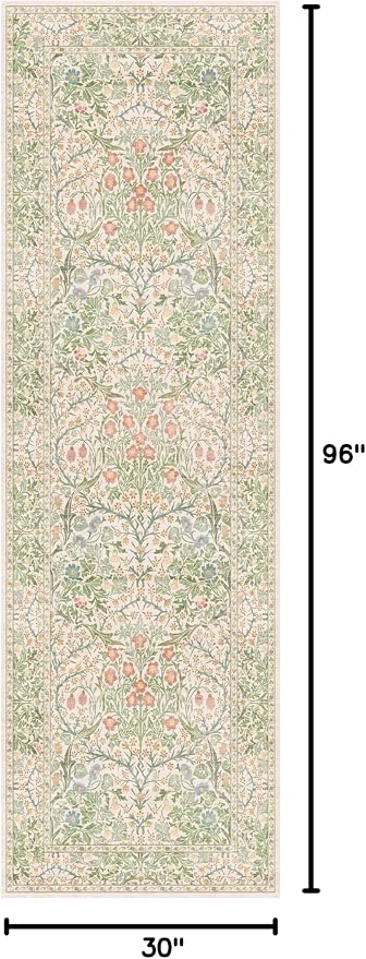 Vintage Beige Green 2'6" x 8' Runner Rug - Image 2