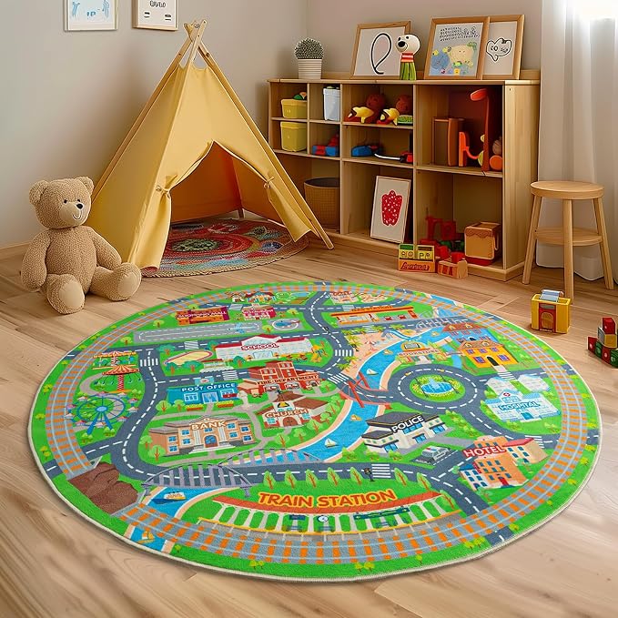 Car Rug Play Mat for Kids Toy Cars, Road Traffic Playmat for Kid Bedroom - Image 2