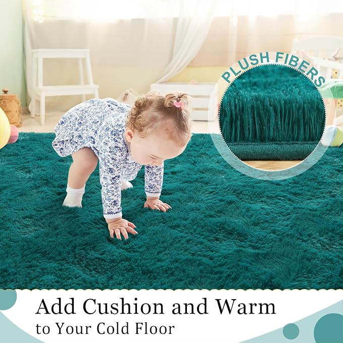 BENRON Fluffy Rugs for Living Room 6x9 Teal Green, Washable Large Area Rugs for - Image 6