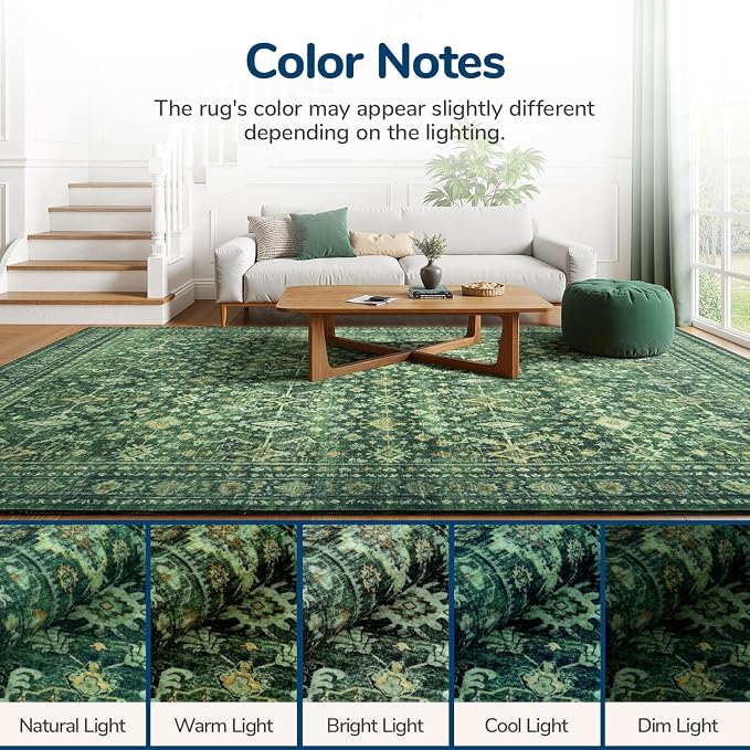 Lessymo Washable Area Rug for Living Room, 8x10 Green Large Rugs - Image 8