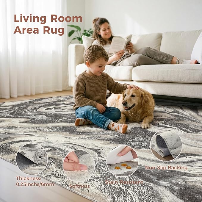 DMOYEST 5x7 Washable Area Rug for Living Room, Non Slip Abstract Rugs, Modern - Image 2