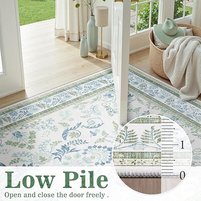 DCX Green and Blue Floral 2x8 Runner Rug, Machine Washable - Image 5