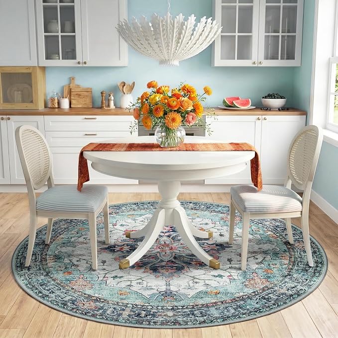 RELEANY Area Rugs Round 6ft Washable Non-Slip, Floral Vintage Distress - Image 2