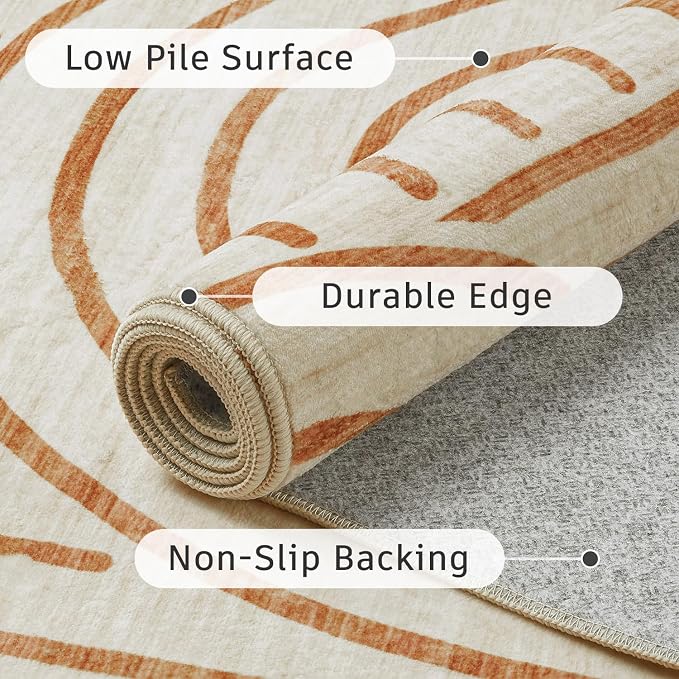 DCX Beige Machine Washable 8x10 Area Rugs, Midcentury Modern Non Slip Stain - Image 8