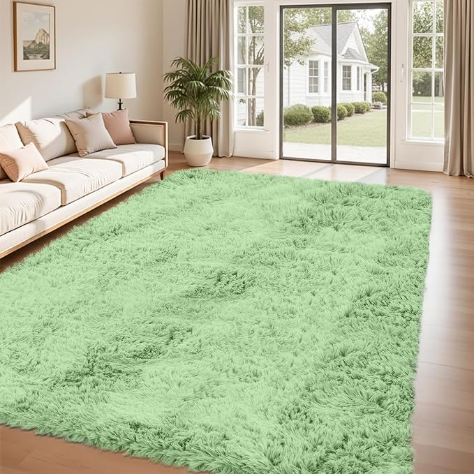 8x10 Area Rug for Living Room:Ultra Soft Fluffy Shag Light Green Rugs, Large - Image 2