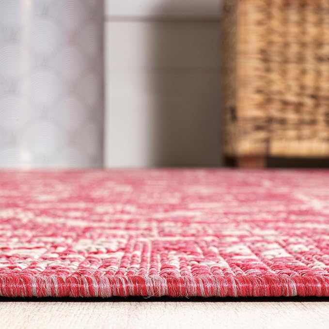 JONATHAN Y Boho Medallion Indoor Outdoor Square Area Rug 5X5 Fuchsia/Light Gray - Image 4