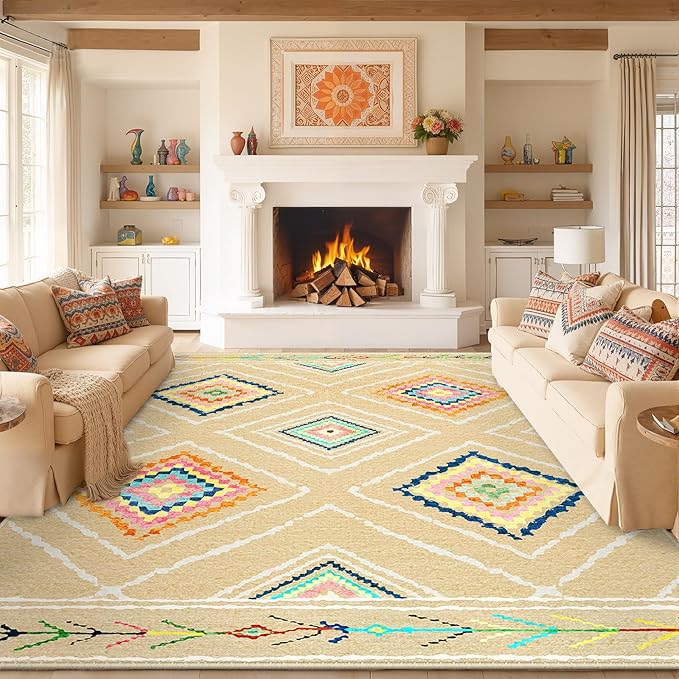 BESTSWEETIE Area Rug 9x12 Rug Machine Washable Non-Slip Low Pile Print Pattern by BESTSWEETIE