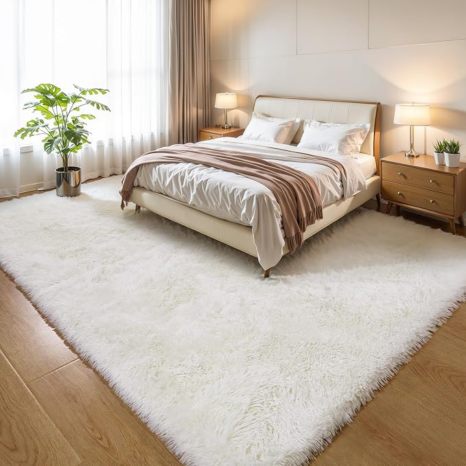 KCHOWUA Ceam White Fluffy Shag Large Area Rug - Image 7
