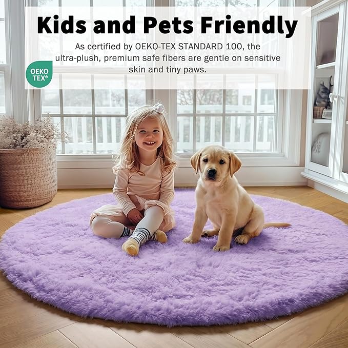 ONASAR Light Purple Round Area Rug 4ft, Soft Bedroom Circle Rugs Floor Mats - Image 3