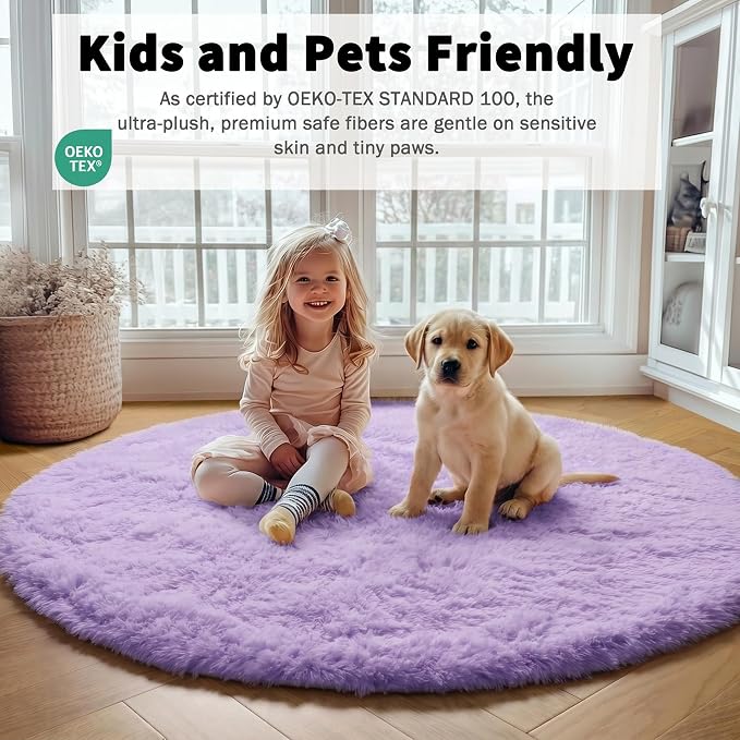 ONASAR Light Purple Round Area Rugs 5ft, Soft Bedroom Circle Rug Floor Mats - Image 4