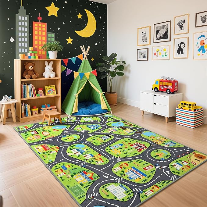 City Life Car Play Rugs, Educational and Fun Urban Road Play Mat by BBENRON