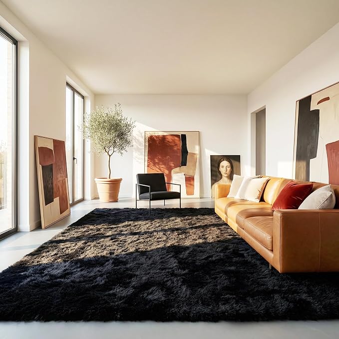 PAGISOFE Black Fluffy Shag Area Rugs - Image 8