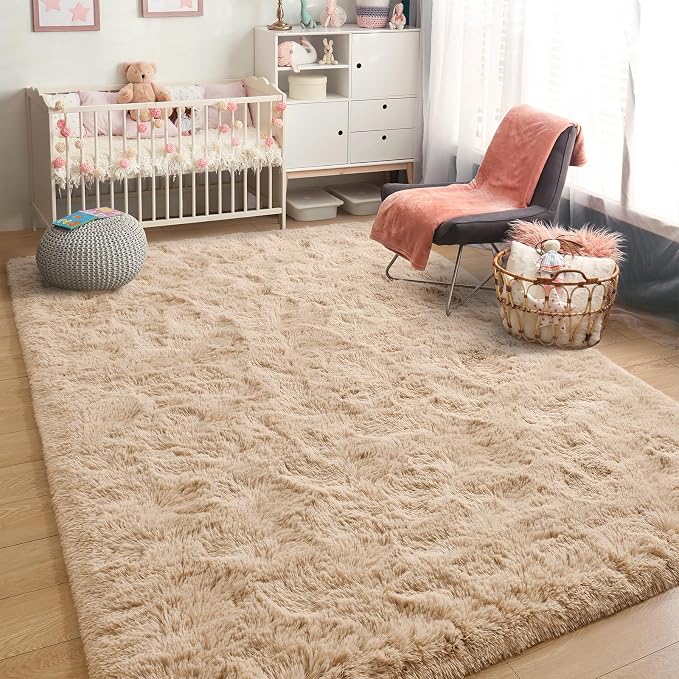 BENRON Fluffy Beige Rugs for Living Room Bedroom 4x6, Soft Plush Fuzzy Shaggy - Image 6