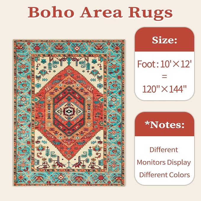 SERISSA 10x12 Area Rugs for Living Room, Large Washable Non-Slip Boho Rug - Image 6