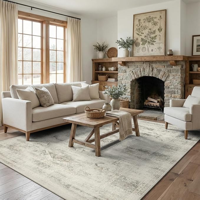 DCX 6x9 Beige Rug, Machine Washable Stain Resistant Distressed Vintage Rug - Image 2