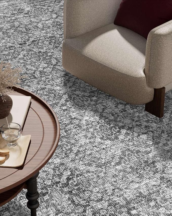 Latte&Fog 9x12 Area Rug for Living Room, Extra Large Vintage Grey Washable Rugs - Image 6