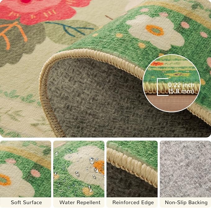 2x3 Area Rugs, Washable Floral Rug, Low Pile Non-Slip Carpet, Flower Rug - Image 4