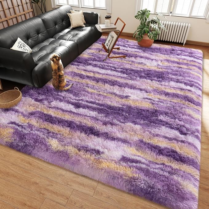 Shag Rugs for Living Room 6x9, Ultra Soft Abstract Purple Big Fuzzy Rugs for - Image 4