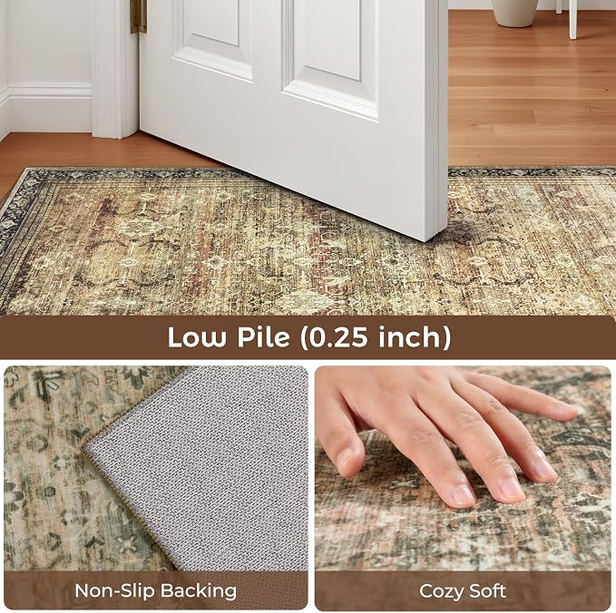 Washable Area Rugs 5x7 Vintage Brown, Indoor Rug - Image 6