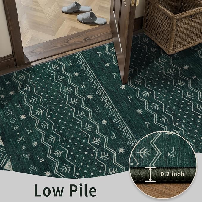 SERISSA 2x5 Kitchen Runner Rug, Washable Non-Slip Dark Green Boho Rug, Soft - Image 7