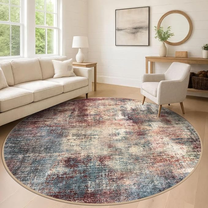 IOHOUZE Abstract Round Area Rug 8 Ft Washable Circle Rugs Large Round Rug Non by iOhouze