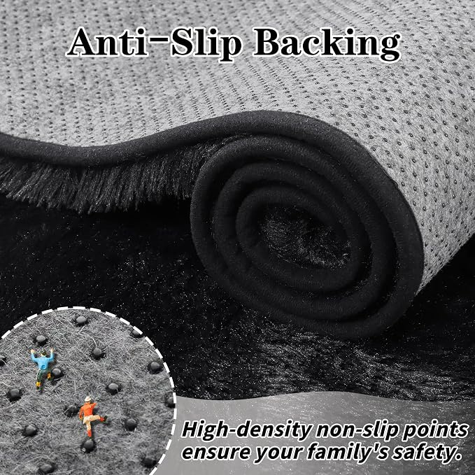 8x10 Area Rugs for Living Room: Soft Black Fluffy Rug Shag Washable Rug Plush - Image 7