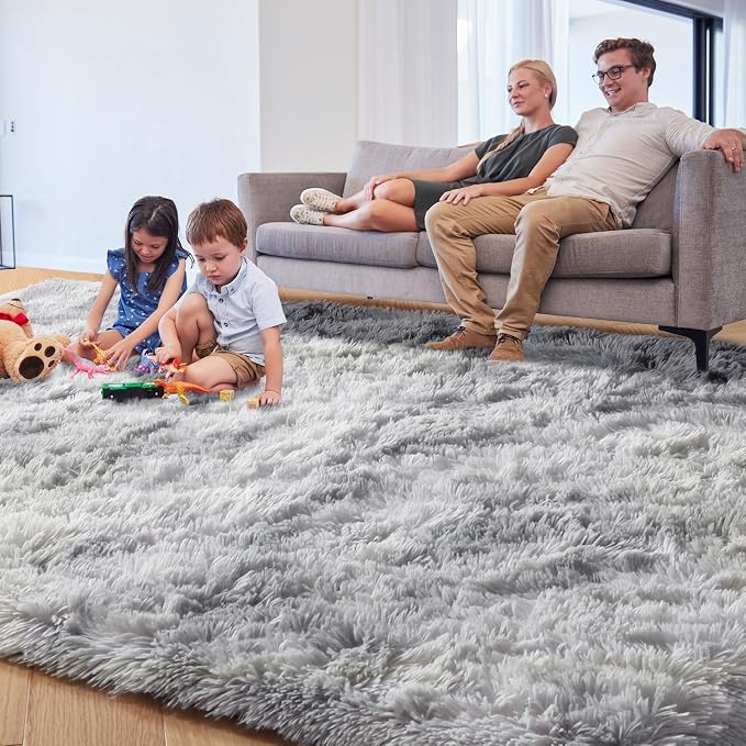 PAGISOFE Light Grey Shaggy Abstract Area Rug 6x9 Feet, Plush Fluffy Rugs - Image 7