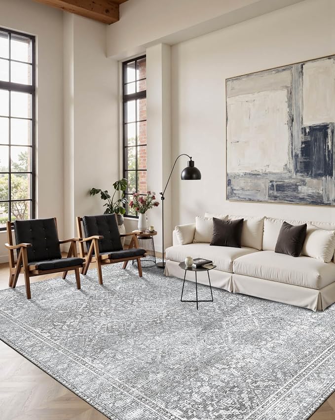 Latte&Fog 6x9 Area Rugs for Living Room, Large Vintage Grey Washable Rug - Image 4