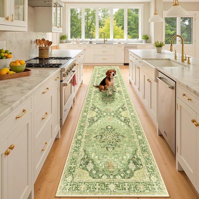RELEANY Area Rugs Runner 2'x10' Washable Non-Slip, Floral Vintage Distress by RELEANY