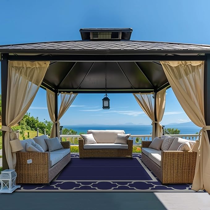 GENIMO 10 'x10 ' Outdoor Rug for Patio Clearance, Waterproof Indoor Outdoor - Image 2