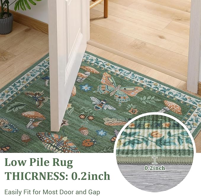 Mushroom Insect 5ft Round Rug Washable Non-Slip Soft Ultra-Thin Small Boho - Image 4