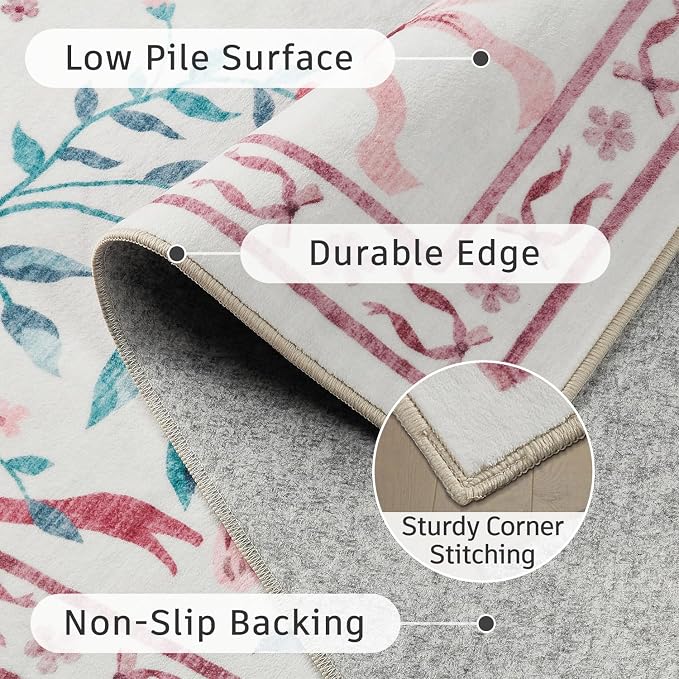 DCX Washable 5x7 Bow Rug, Cute Soft Low Pile Indoor Décor Carpet, Kid & Pet - Image 6
