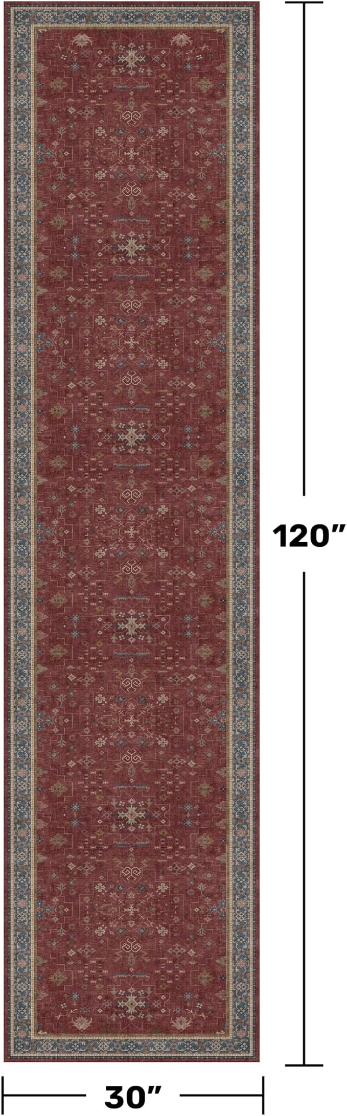 Dark Red 2'6''x10' Wide Hallway Runner Rug - 10ft Long Washable Non Slip Indoor - Image 2