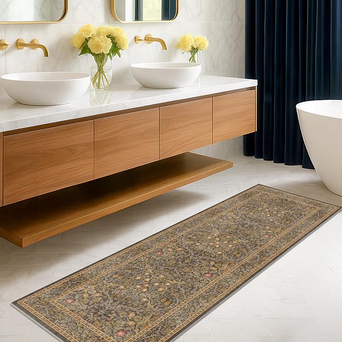 Non Slip 2x8 Gold Brown Long Runner Rug, Washable Runner Rug - Image 6