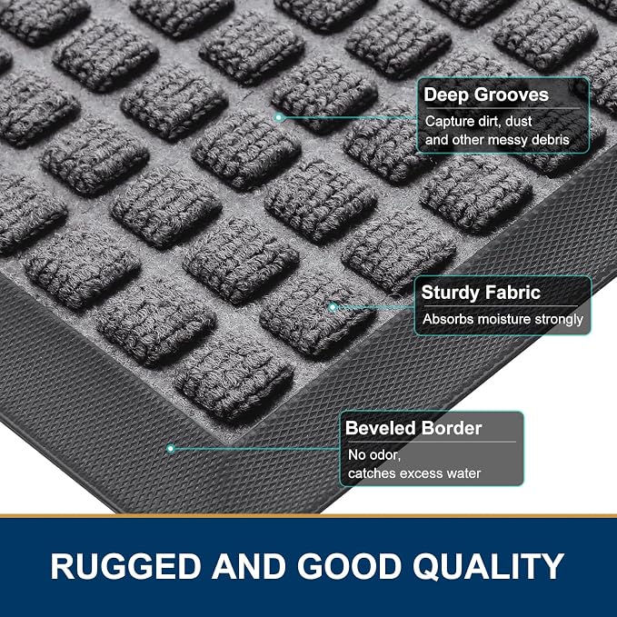 Smiry Front Door Mat Outside Entrance, Heavy Duty Natural Rubber Doormat - Image 3