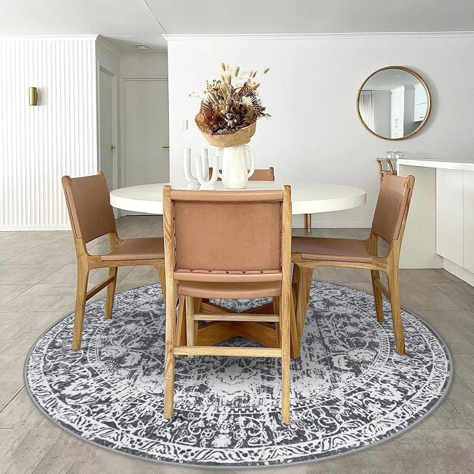 KILOCOCO Area Rug 6ft Round Living Room Rug Washable Printed Vintage Floral - Image 8
