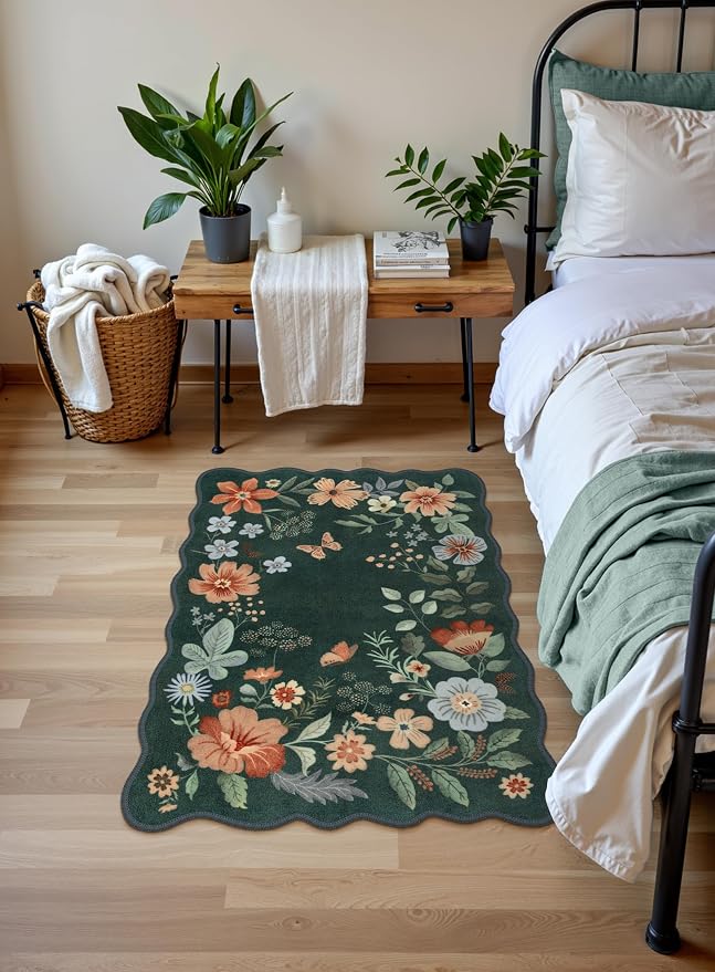 Lahome Floral Green Rugs for Entryway, 2X3 Washable Kitchen Rugs Non Slip Soft - Image 3