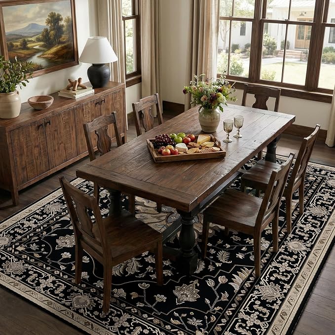 RELEANY Area Rugs 8'x10' Washable Non-Slip, Floral Vintage Distress Medallion - Image 3