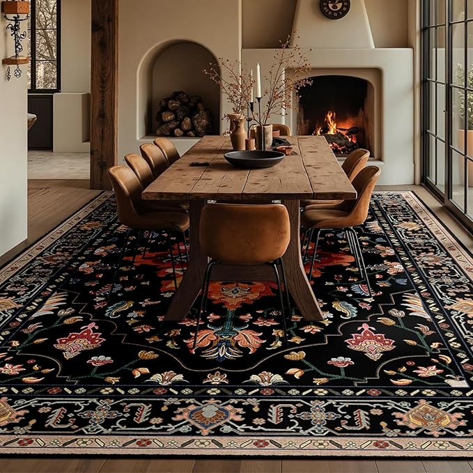 RELEANY Area Rugs Large 10'x12' Washable Non-Slip, Floral Vintage Distress - Image 3