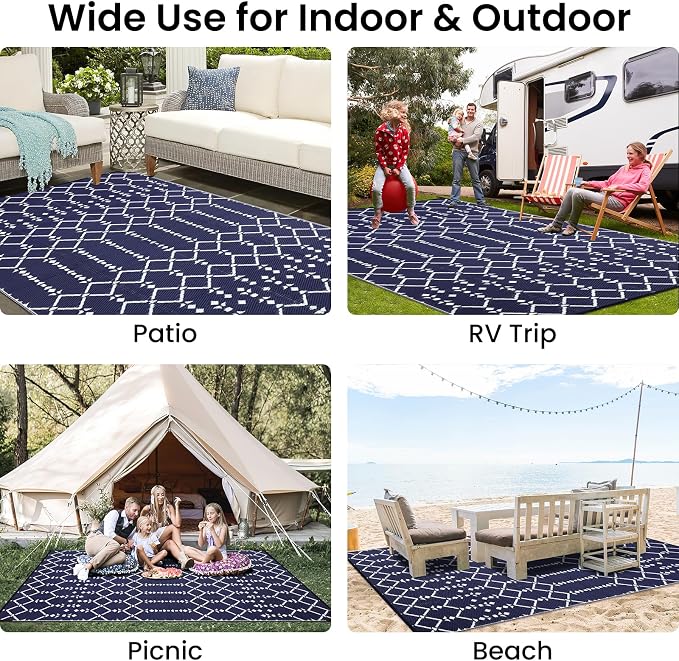 Smiry Outdoor Rug 6x9 ft, Waterproof Reversible Plastic Straw Rugs, Boho - Image 8