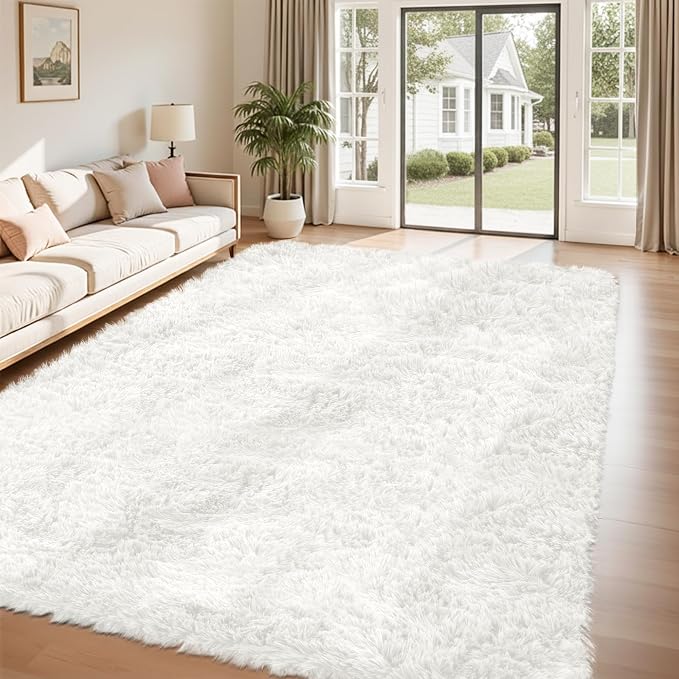 8x10 Area Rug for Living Room:Ultra Soft Fluffy Shag White Rugs, Large Fuzzy - Image 3