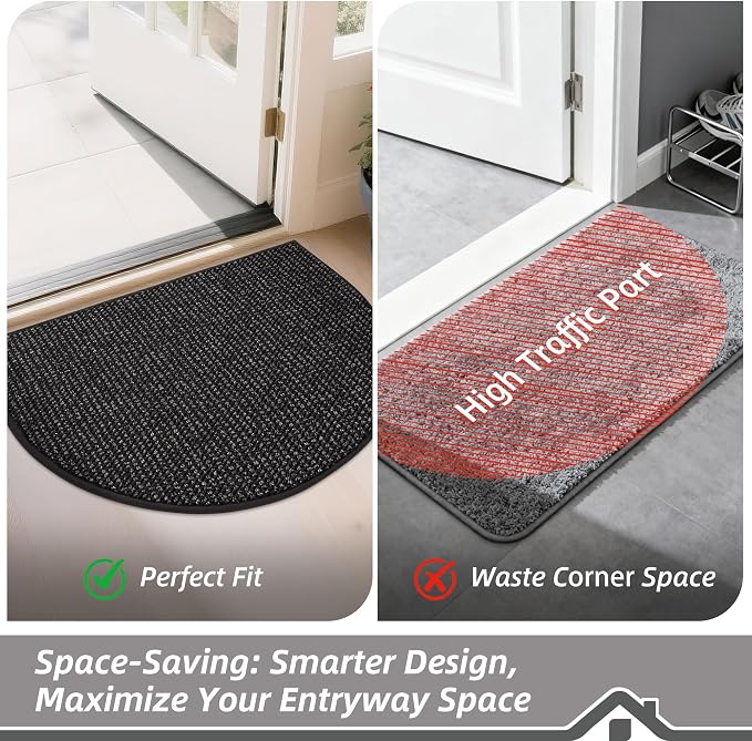 BEQHAUSE Dirt Trapper Door Mat 17" x 30" Half Circle Non Slip Washable Doormats - Image 6