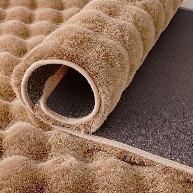 Coffee Rabbit Plush Rug 4'x6', Fluffy Shaggy Area Rug - Image 7