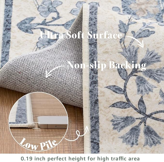 jinchan Zenith Floral Runner Rug 3x8 Washable Kitchen Runner Non-Slip Low-Pile - Image 6