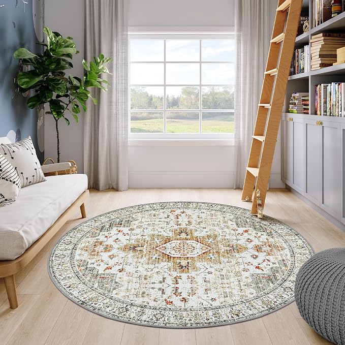 Moynesa Ultra-Thin Washable Round Rug - 6ft Large Living Room Circle Area Rugs - Image 7