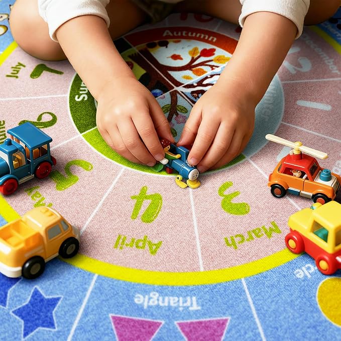 ABC Kids Rug for Playroom, 5ft Round Alphabet Small Classroom Rug, Non-Slip - Image 6