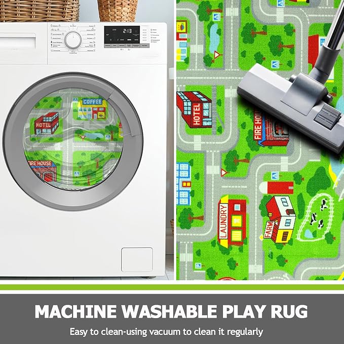 Capslpad Green Car Road Kid Rug Carpet Playmat - Image 5
