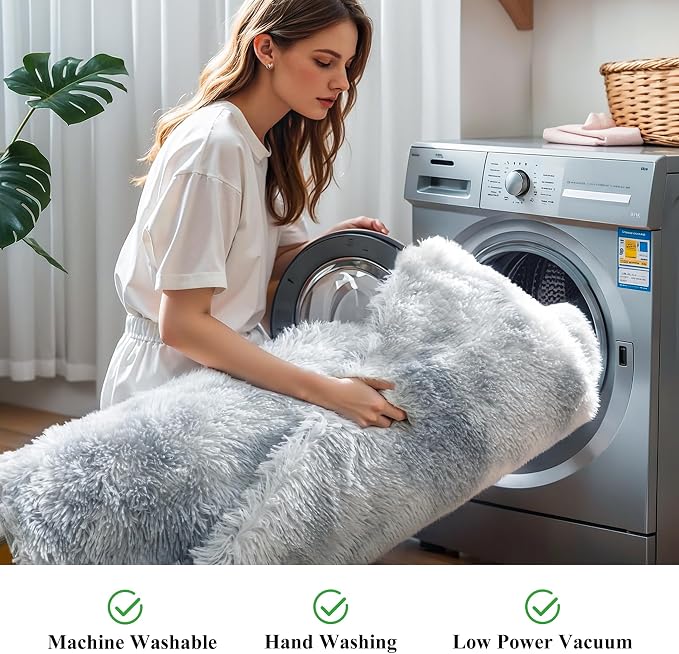 KICHOWUA Thick Area Rug 5x7 Light Grey Fluffy Shag - Image 5